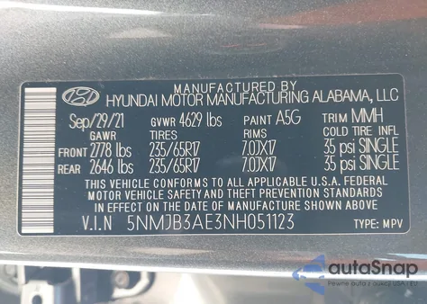 2022 Hyundai Tucson Sel z USA, uszkodzony, nr VIN 5NMJB3AE3NH051123